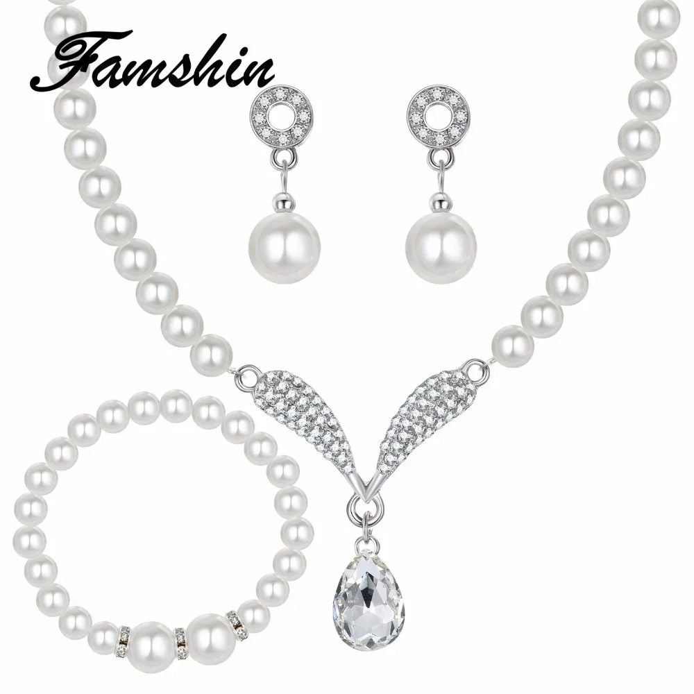 FAMSHIN Imitation Pearl Water Drop Jewelry Sets Necklaces Silver Color Crystal Earrings Bracelet for Women Statement Bijoux Femm
FAMSHIN Imitation Pearl Water Drop Jewelry Sets Necklaces Silver Color Crystal Earrings Bracelet for Women Statement Bijoux Femm