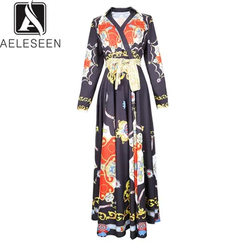 AELESEEN Runway Designer Dress 2019 Spring Summer Women's Full Sleeve Sashes Mid-Calf Chain Print V-Neck Long Vintage Dress
AELESEEN Runway Designer Dress 2019 Spring Summer Women's Full Sleeve Sashes Mid-Calf Chain Print V-Neck Long Vintage Dress
