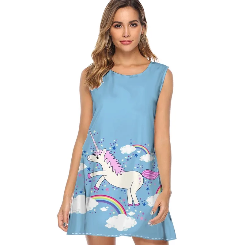 Rainbow unicorn Print Dress Women Fashion Sleeveless O neck Casual Loose Summer Dress Mini Cute Chiffon fashion Dresses
Rainbow unicorn Print Dress Women Fashion Sleeveless O neck Casual Loose Summer Dress Mini Cute Chiffon fashion Dresses