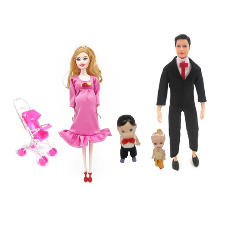 4Pcs/Set Happy Family Dolls Pregnant Babyborn Ken Prince & Wife Babyborn Stroller For Dolls Doll Child Toys Carriages For Dolls 12