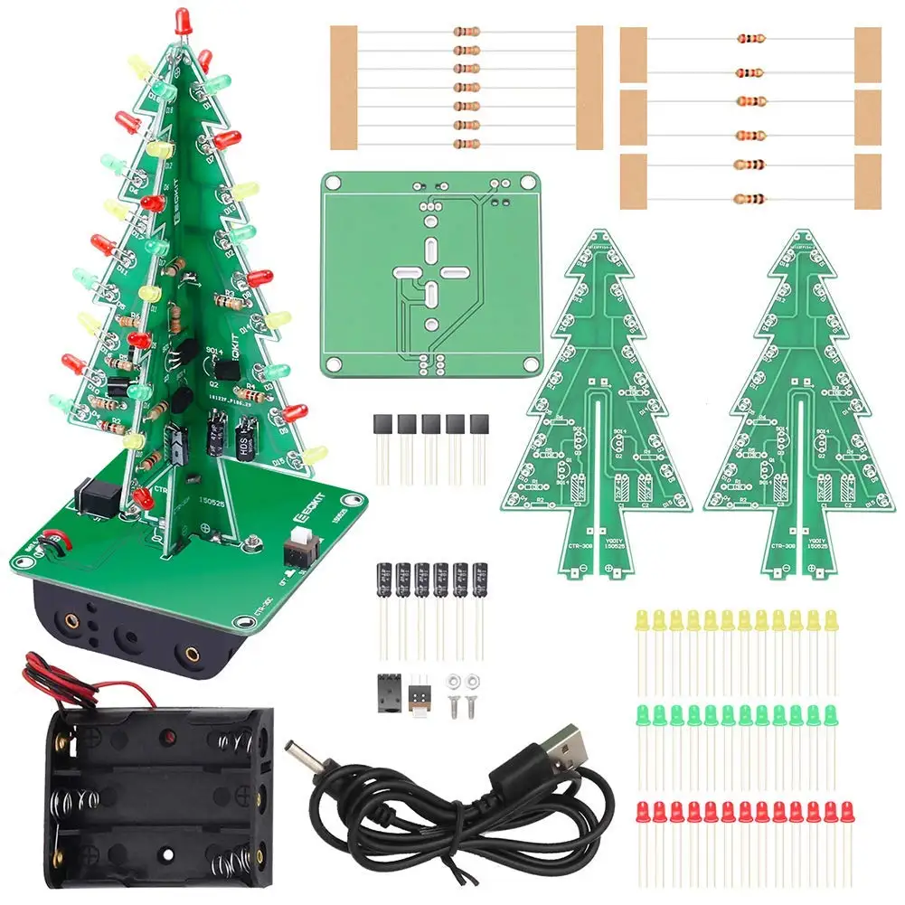 3D Christmas Tree LED DIY Kit Red/Green/Yellow LED Flash Circuit Kit Electronic Fun Suite
3D Christmas Tree LED DIY Kit Red/Green/Yellow LED Flash Circuit Kit Electronic Fun Suite