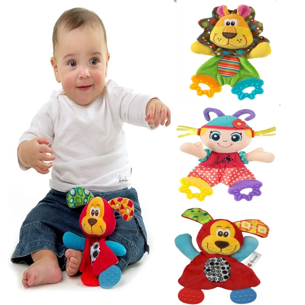 0+ Baby Toy Soft Lion Dog Girl Plush Doll Baby Rattle Crib Bed Hanging Animal Toy Teether Multifunction Doll Kids Toy
