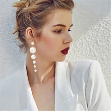 Dvacaman Marke Neue Lange Simulierte Perle Perlen Quaste Ohrringe Indische Braut Frauen Erklärung Tropfen Ohrringe Hochzeit Schmuck YY40(China)