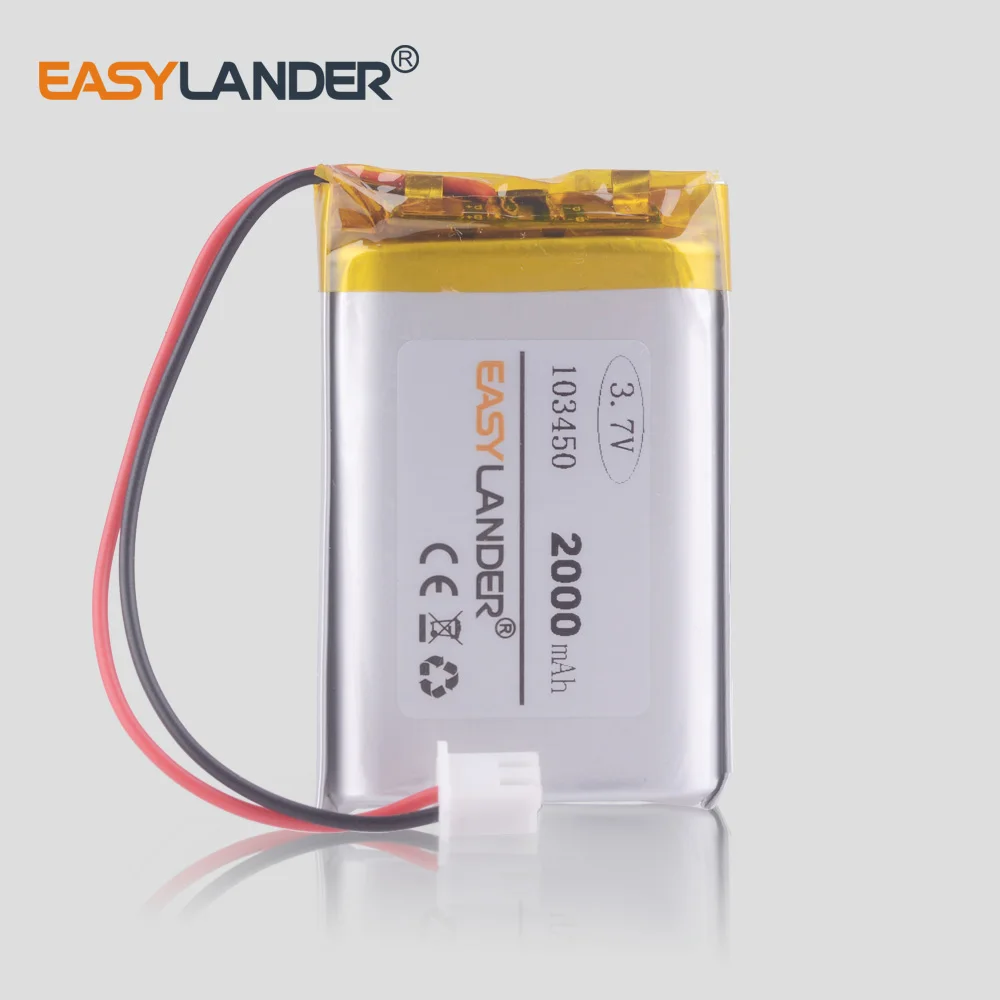 3.7V 2000mAh lithium polymer Battery 103450 Rechargeable batteries GPS navigator XH2.54 2P Connector with
3.7V 2000mAh lithium polymer Battery 103450 Rechargeable batteries GPS navigator XH2.54 2P Connector with