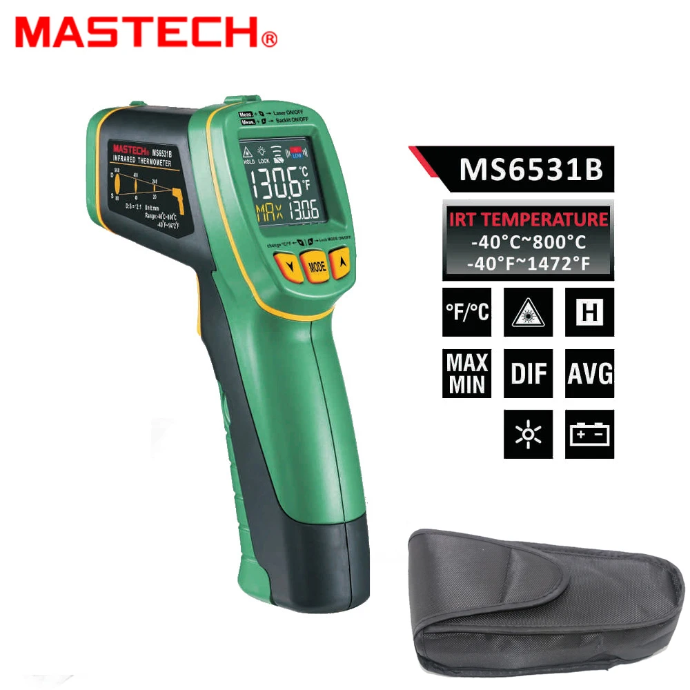 MASTECH MS6531B Handheld Non-contact Infrared Thermometer Point Temperature Gun Measurement Tool
MASTECH MS6531B Handheld Non-contact Infrared Thermometer Point Temperature Gun Measurement Tool