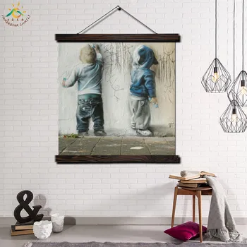 Two Boys Graffiti Single Vintage Posters and Prints Scroll Painting Canvas Wall Art Pictures Frame Painting Home Decoration