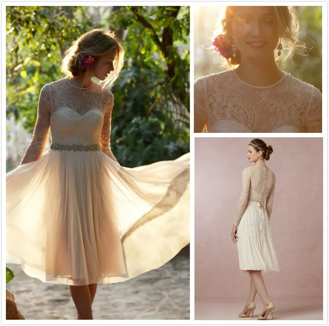Vintage O Neck Appliques Lace Knee Length Prom Dresses With Long Sleeves Vestido Curto 2015
Vintage O Neck Appliques Lace Knee Length Prom Dresses With Long Sleeves Vestido Curto 2015