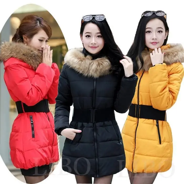 Фото Women Winter Warm Faux Fur Collar Hooded Jacket Quilted Coat 4 Color Available | Женская одежда