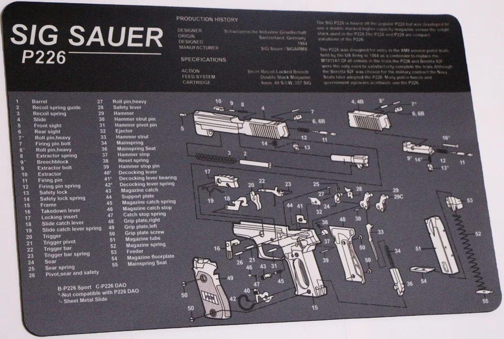 Sig Sauer P226 Cleaning Rubber Mat Waterproof Non-Slip Cleaning Mat with Parts Diagram and Instruction Armorer Bench Mat VI11010
Sig Sauer P226 Cleaning Rubber Mat Waterproof Non-Slip Cleaning Mat with Parts Diagram and Instruction Armorer Bench Mat VI11010