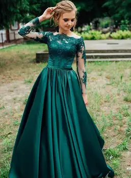 Vintage Hunter Green Evening Dresses Long Sleeve Satin Boat Neck Long Prom Dresses Lace A Line Formal Dress robe de soiree 2019
Vintage Hunter Green Evening Dresses Long Sleeve Satin Boat Neck Long Prom Dresses Lace A Line Formal Dress robe de soiree 2019