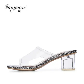 Fanyuan Fashion Snakeskin pattern Slippers Summer Transparent crystal High Heels Sexy Genuine Leather Outside Ladies Slides wome
Fanyuan Fashion Snakeskin pattern Slippers Summer Transparent crystal High Heels Sexy Genuine Leather Outside Ladies Slides wome