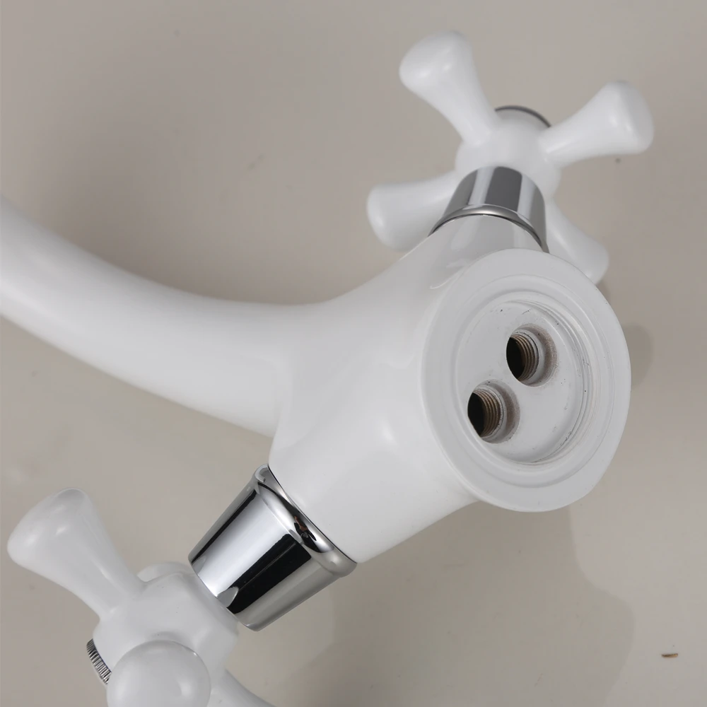 Classic White Ceramic Bathroom Basin Faucet Mixer Toilet Faucet Double Handle Bath Tap hot and cold Water Mixer Control DOODII13