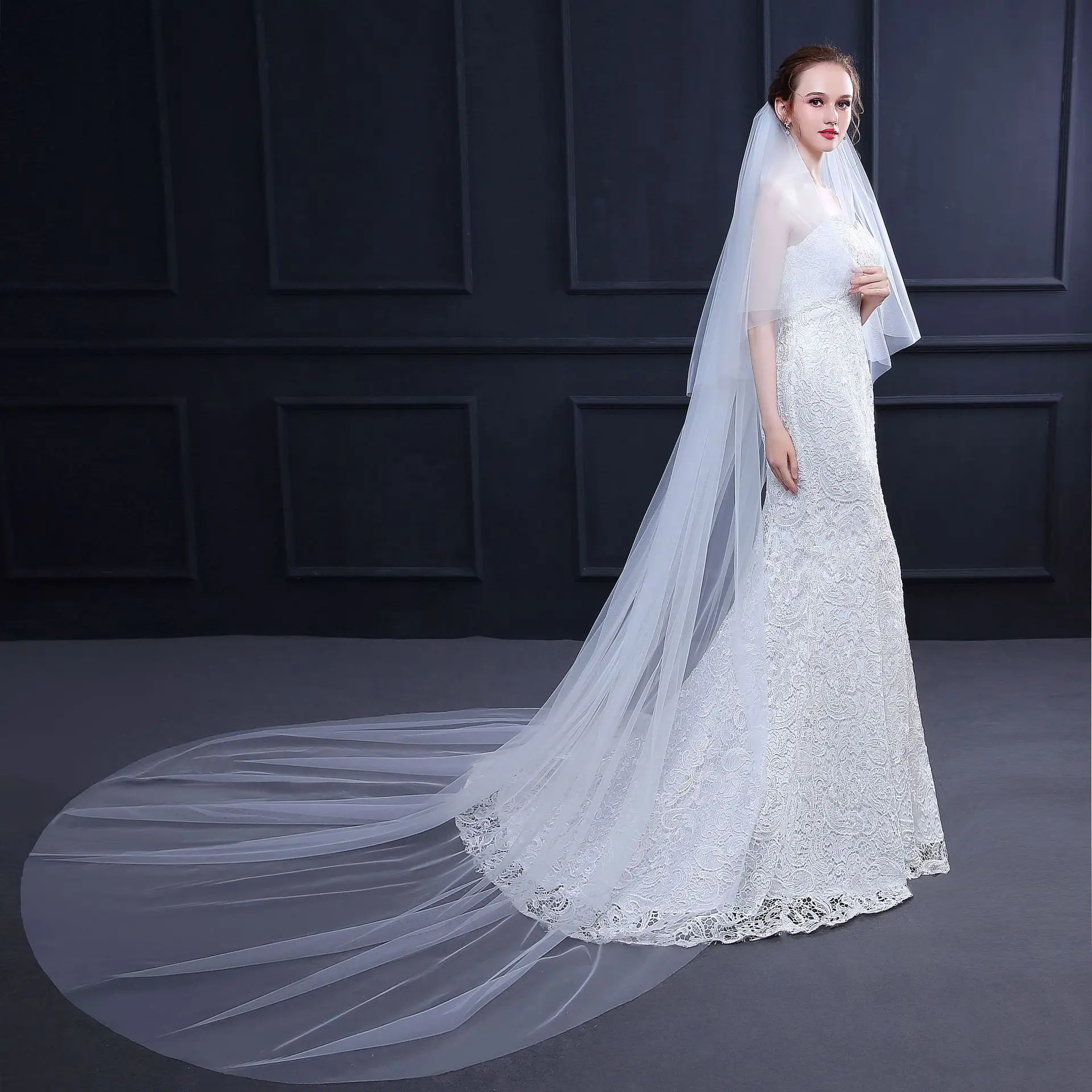 2 Layers Long Bridal Veils Sequins Lace Simple Long Tail Trailing Veil Cathedral Wedding Veils With Comb TS234
2 Layers Long Bridal Veils Sequins Lace Simple Long Tail Trailing Veil Cathedral Wedding Veils With Comb TS234