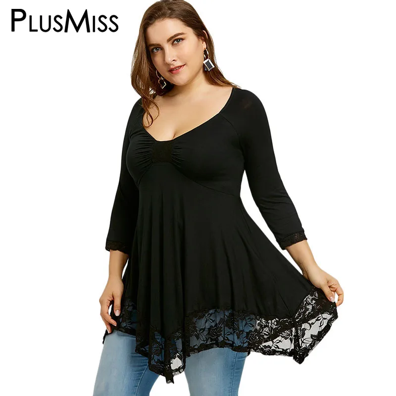 PlusMiss Plus Size 5XL Sexy Deep V Neck Lace Tunic Top Women Clothing Large Size Long Sleeve Vintage Loose Blouse Ladies Blusas
PlusMiss Plus Size 5XL Sexy Deep V Neck Lace Tunic Top Women Clothing Large Size Long Sleeve Vintage Loose Blouse Ladies Blusas