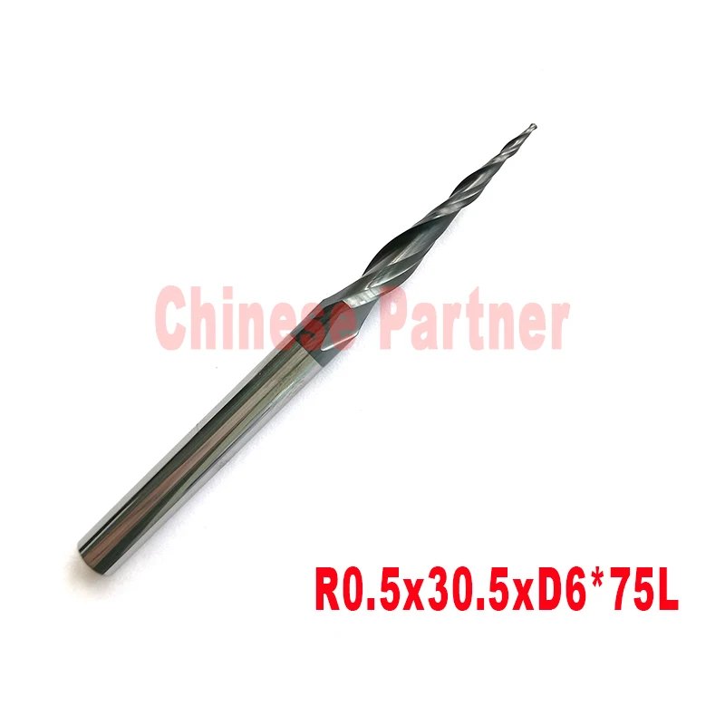1pc-R0.5*D6*30.5*75L*2F HRC55 Tungsten solid carbide carving Tapered Ball Nose End Mills cone milling cutter
1pc-R0.5*D6*30.5*75L*2F HRC55 Tungsten solid carbide carving Tapered Ball Nose End Mills cone milling cutter