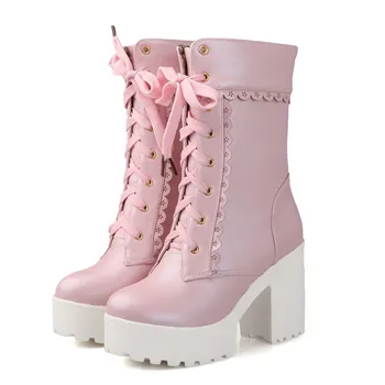 Zatsopano Lolita Pink Black Lace Up Tied High Heel Student Shoes Sweet Lady Cosplay Platform Chunky Block Mid Calf Short Boots
Zatsopano Lolita Pink Black Lace Up Tied High Heel Student Shoes Sweet Lady Cosplay Platform Chunky Block Mid Calf Short Boots