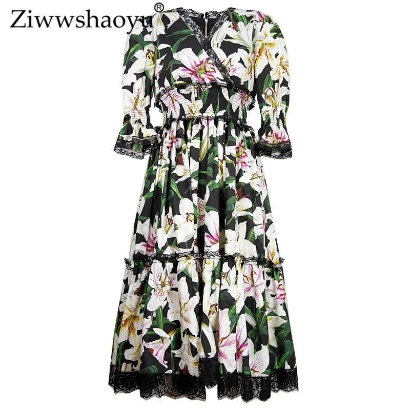 Ziwwshaoyu Vacation Lace Patchwork Cotton dresses V-Neck Ruffl eselegant lily Print dress Spring and summer new women's
Ziwwshaoyu Vacation Lace Patchwork Cotton dresses V-Neck Ruffl eselegant lily Print dress Spring and summer new women's