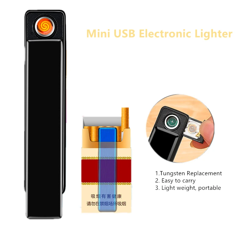 Metal Cigarette Lighters Windproof Flameless Ultra-thin USB Rechargeable Lighter Tungsten Turbo for Smoking Gadgets For Men Gift
Metal Cigarette Lighters Windproof Flameless Ultra-thin USB Rechargeable Lighter Tungsten Turbo for Smoking Gadgets For Men Gift