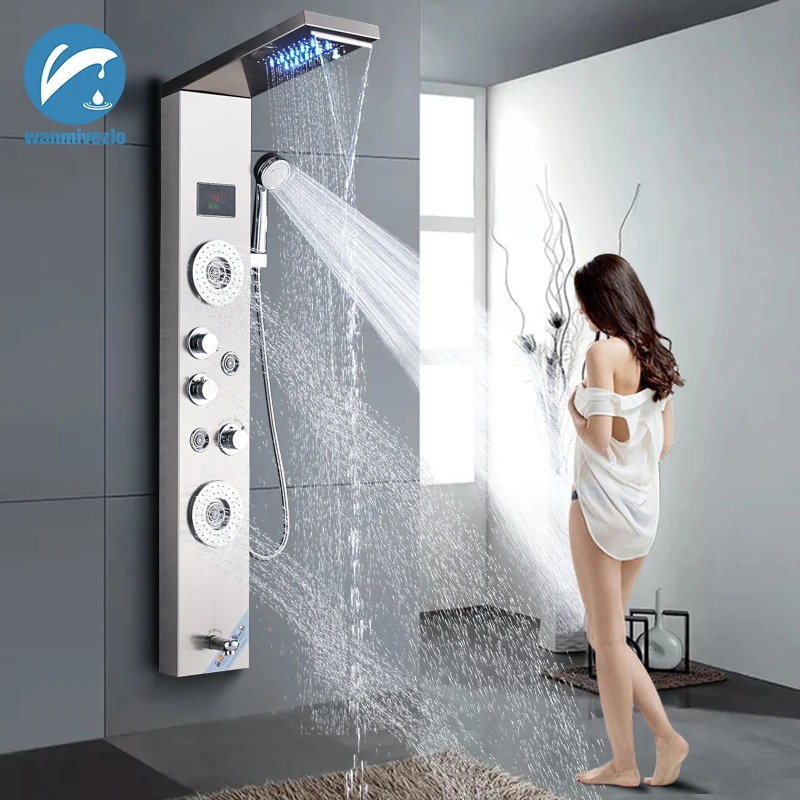 Brushed Nickel Shower Column Faucet Wall Mount Led Light Bathroom Bath Shower System SPA Massage Sprayer Temperature Screen Show
Brushed Nickel Shower Column Faucet Wall Mount Led Light Bathroom Bath Shower System SPA Massage Sprayer Temperature Screen Show