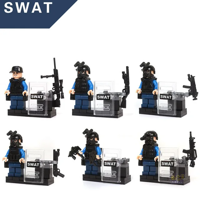 

6pcs City police SWAT team CS Commando Army soldiers with Weapon Gun Blocks Compatible with Legoes Military Toy