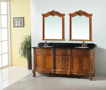 Double sink vanity solid rubber wood