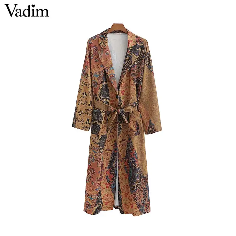 Vadim women elegant floral print loose long trench bow tie sashes kimono coat single button pocket outerwear long tops CA393
Vadim women elegant floral print loose long trench bow tie sashes kimono coat single button pocket outerwear long tops CA393