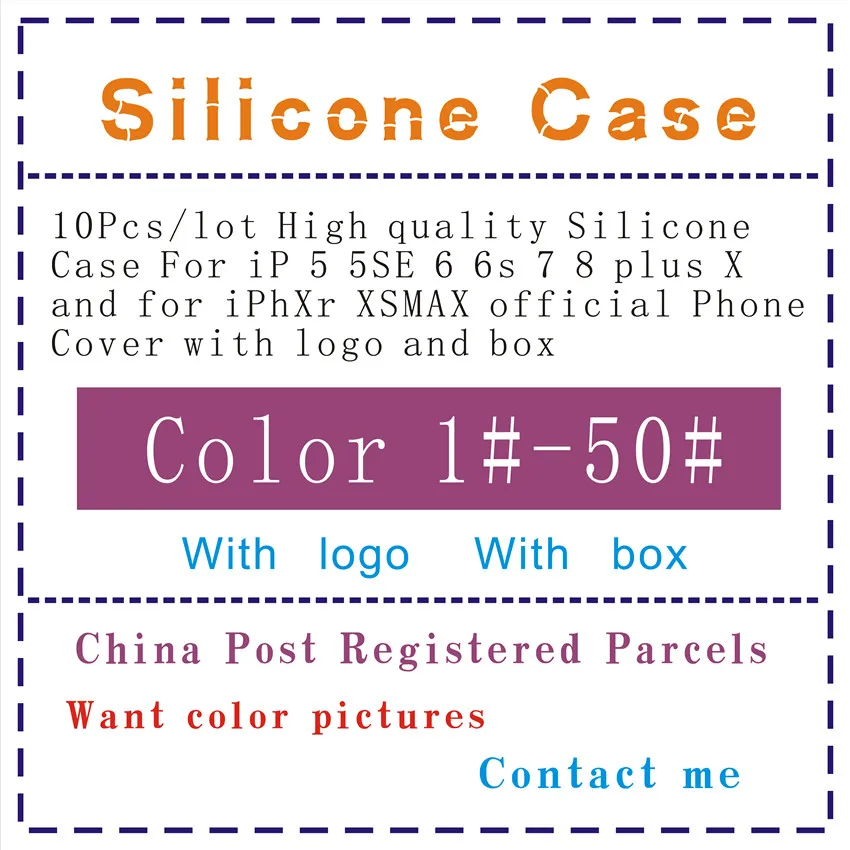 10Pcs/lot High quality original Silicone Case For iP 5 5SE 6 6s 7 8 plus and for iPhone x official Phone Cover with logo and box
10Pcs/lot High quality original Silicone Case For iP 5 5SE 6 6s 7 8 plus and for iPhone x official Phone Cover with logo and box