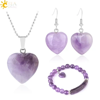 CSJA Women Love Heart Jewelry Set Natural Stone Amethyste Gems Beaded Jewellery Bracelet Dangle Earring Statement Necklace F640
CSJA Women Love Heart Jewelry Set Natural Stone Amethyste Gems Beaded Jewellery Bracelet Dangle Earring Statement Necklace F640