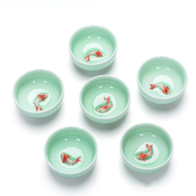 

Chinese Tea Cups Porcelain Celadon Fish Teacup Set Loose Leaf Teapot Drinkware Oolong Tea Ceramic China Kung Fu Tea Sets