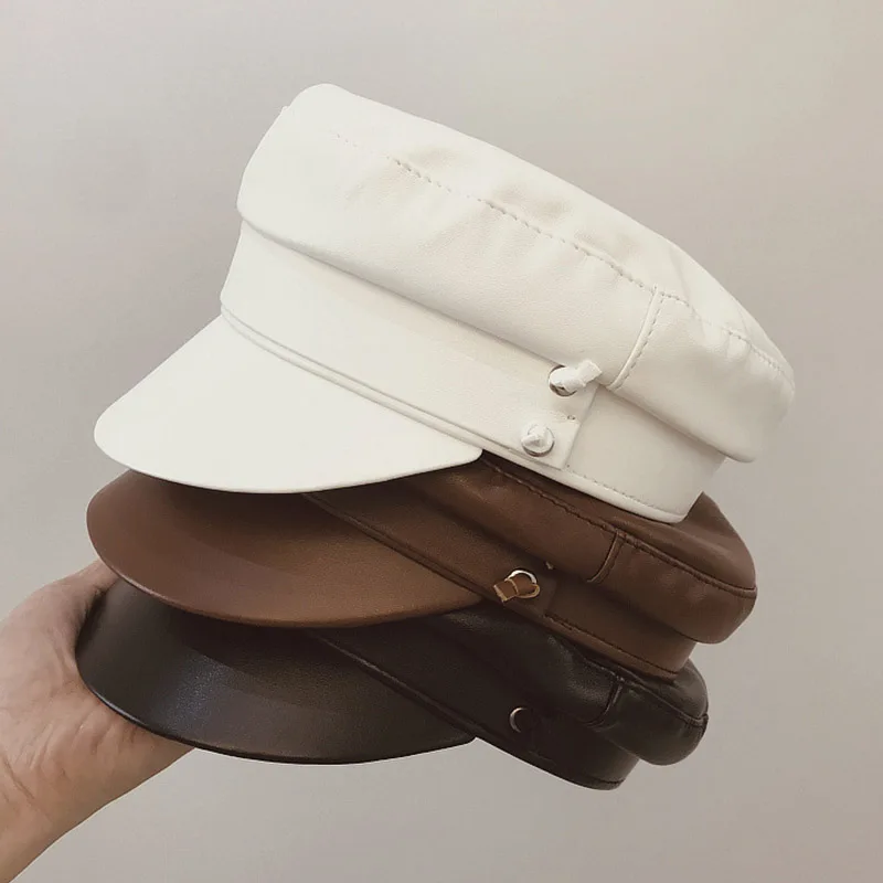 Autumn Winter NEW Fashion PU leather Hat for Women Coffee Black White Newsboy Cap Flat Hat Cabbie Beret Satin Lined Military Hat
Autumn Winter NEW Fashion PU leather Hat for Women Coffee Black White Newsboy Cap Flat Hat Cabbie Beret Satin Lined Military Hat
