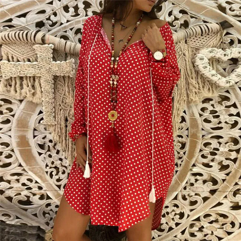 Women Cover Ups Shirt Dress Long Sleeve V-Neck Loose Dot Mini Dress Female Sexy Beachwear Holiday Party Blouse Vestido Plus Size
Women Cover Ups Shirt Dress Long Sleeve V-Neck Loose Dot Mini Dress Female Sexy Beachwear Holiday Party Blouse Vestido Plus Size