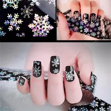 Navidad copo de nieve holográfica uñas Foils Navidad invierno uñas arte transferencia papel adhesivo decoración artesanal 120cm * 4cm(China)