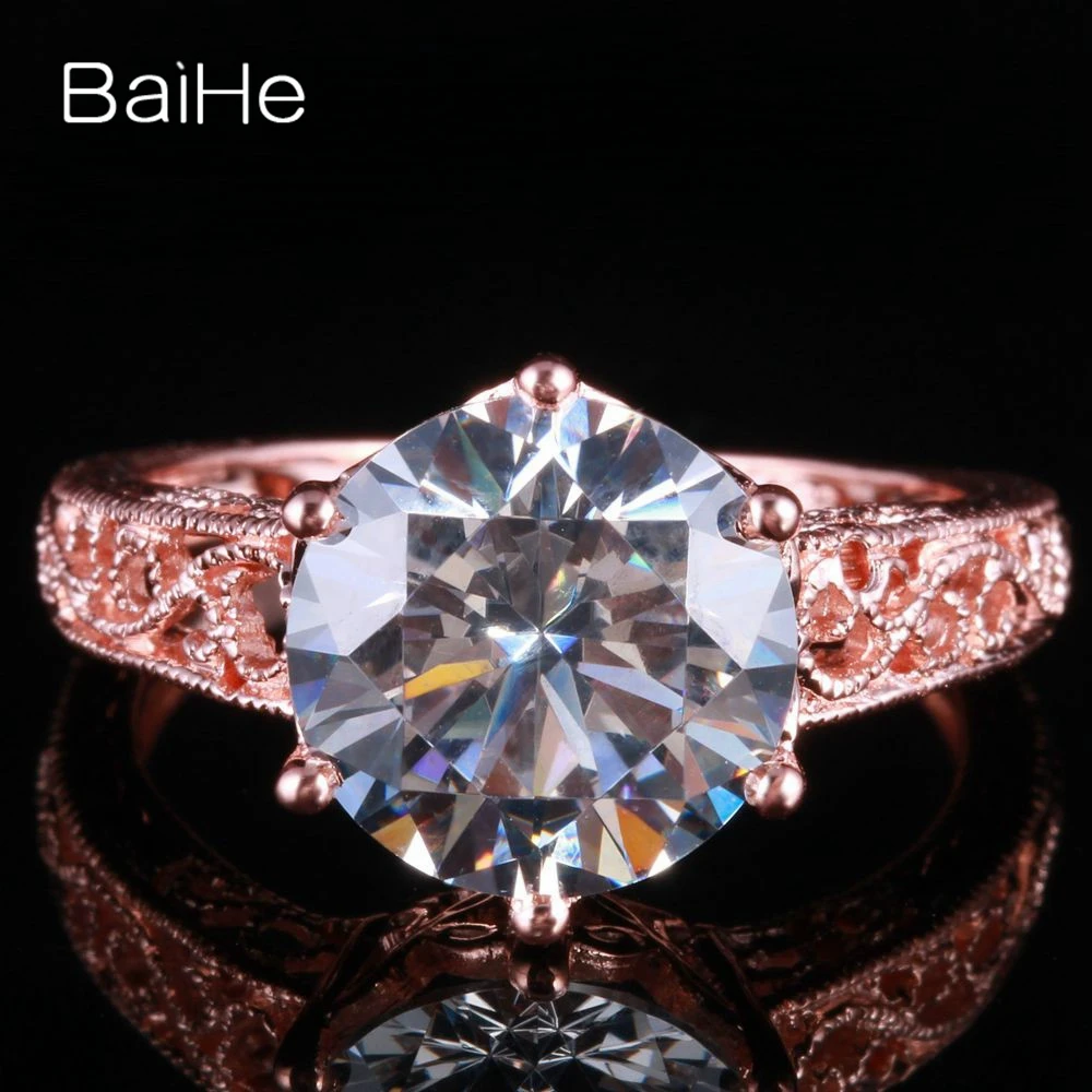 BAIHE Solid 14K Rose Gold Genuine AAA Graded Cubic Zirconia Ring Gift Wedding Band Trendy Women Fine Jewelry زرکون کی انگوٹھی۔ |