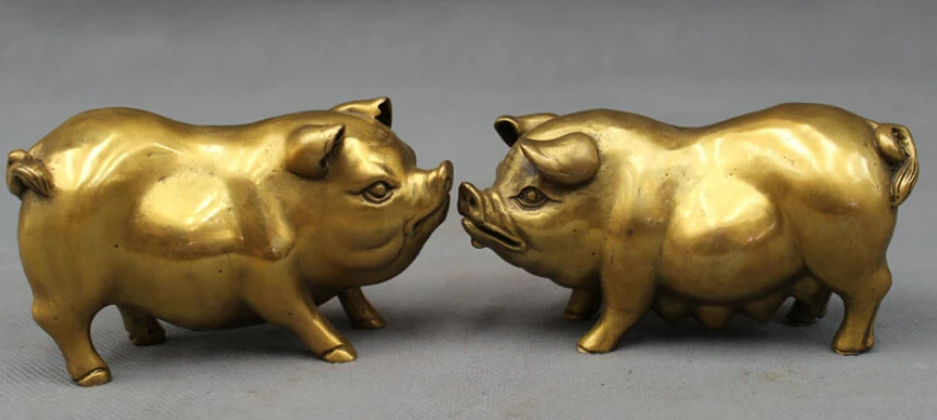 JP S0606 Folk China Pure Brass Year Zodiac FengShui Wealth Pig Swine Statue Animals Pair B0403
JP S0606 Folk China Pure Brass Year Zodiac FengShui Wealth Pig Swine Statue Animals Pair B0403