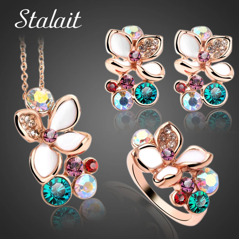 Fashion Multi Color Flower Crystal Rhinestone Gold Color Pendant Necklace/Earring/Ring Bridal Jewelry Set For Women Wedding
Fashion Multi Color Flower Crystal Rhinestone Gold Color Pendant Necklace/Earring/Ring Bridal Jewelry Set For Women Wedding