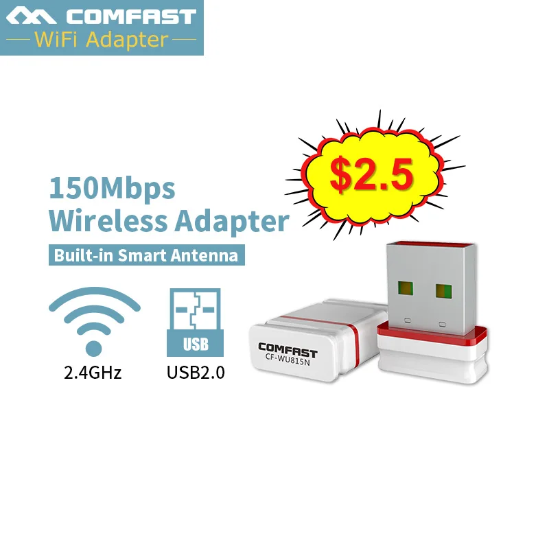 COMFAST 150Mbps free driver usb CF-WU815N Wifi Adapter Mini USB PC Network Card 802.11n router Function Wifi Receiver/transmiter
COMFAST 150Mbps free driver usb CF-WU815N Wifi Adapter Mini USB PC Network Card 802.11n router Function Wifi Receiver/transmiter