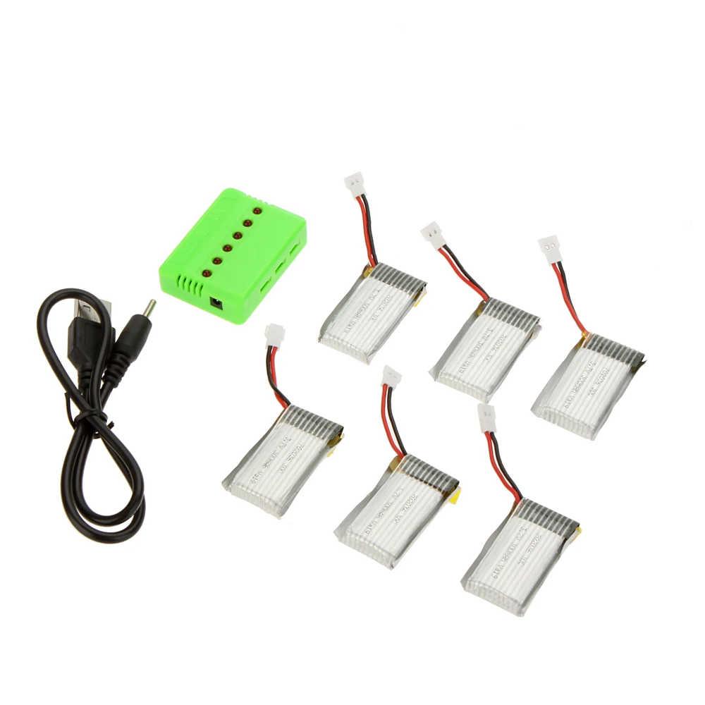 

6Pcs 300mAh Lipo Battery 3.7V for Hubsan X4 H107 H107L H107C H107D JXD385 X11 U816 310B H108 H108C Quadcopter with X6 Charger