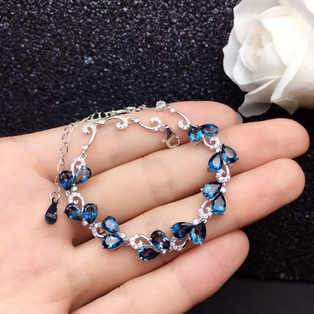 

Natural blue topaz Bracelet Natural gemstone Bracelet 925 silver bracelet Fashion Branch water drop Female girl gift jewelry