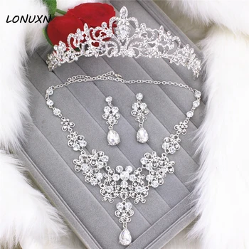 High grade bridal Wedding headdress lace three pieces marriage crown + necklace + earrings women jewelry sets lovers best gift
High grade bridal Wedding headdress lace three pieces marriage crown + necklace + earrings women jewelry sets lovers best gift