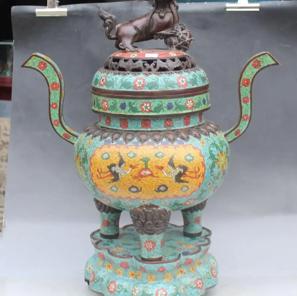 25" China Bronze Cloisonne Enamel Foo Fu Dog Guardion Lion Incense Burner Censer
25" China Bronze Cloisonne Enamel Foo Fu Dog Guardion Lion Incense Burner Censer
