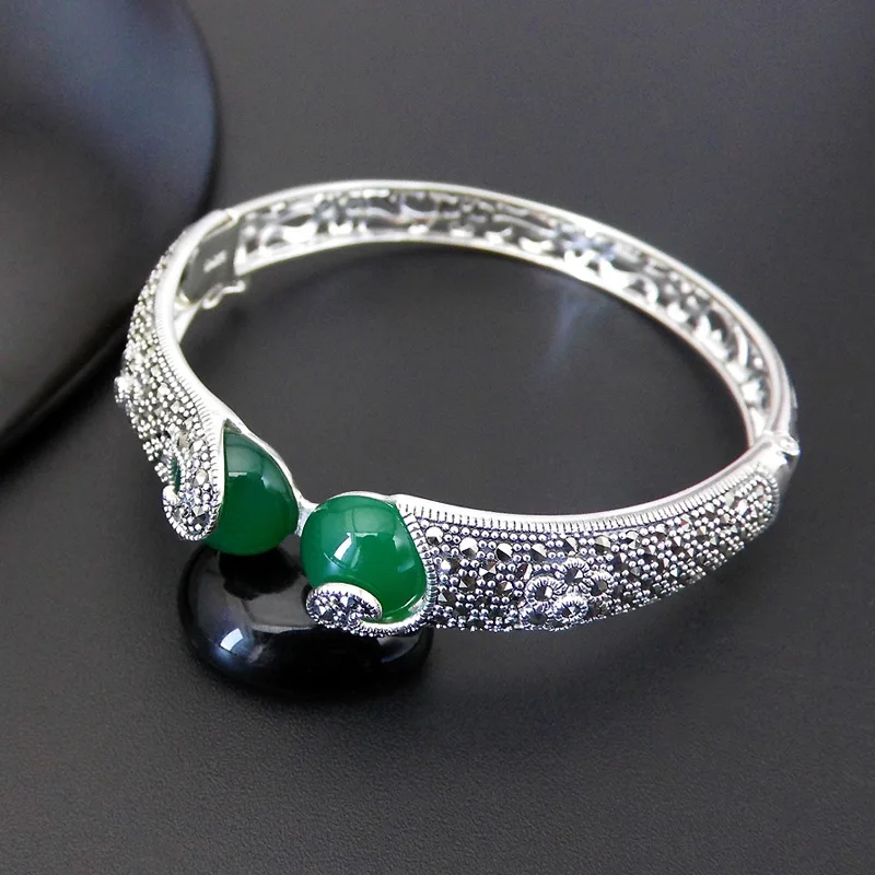 FNJ 925 Silver MARCASITE Bangle Red Zircon Natural Green Stone S925 Sterling Silver 55MM Adjustable Bangles for Women Jewelry
FNJ 925 Silver MARCASITE Bangle Red Zircon Natural Green Stone S925 Sterling Silver 55MM Adjustable Bangles for Women Jewelry