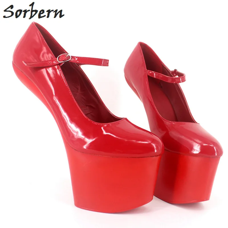 Sorbern Sexy Red Ankle Strap Women Pumps 15Cm Spike High Heels Round Toe Shoes Ladies Women Heels Fashion Perspex Heels