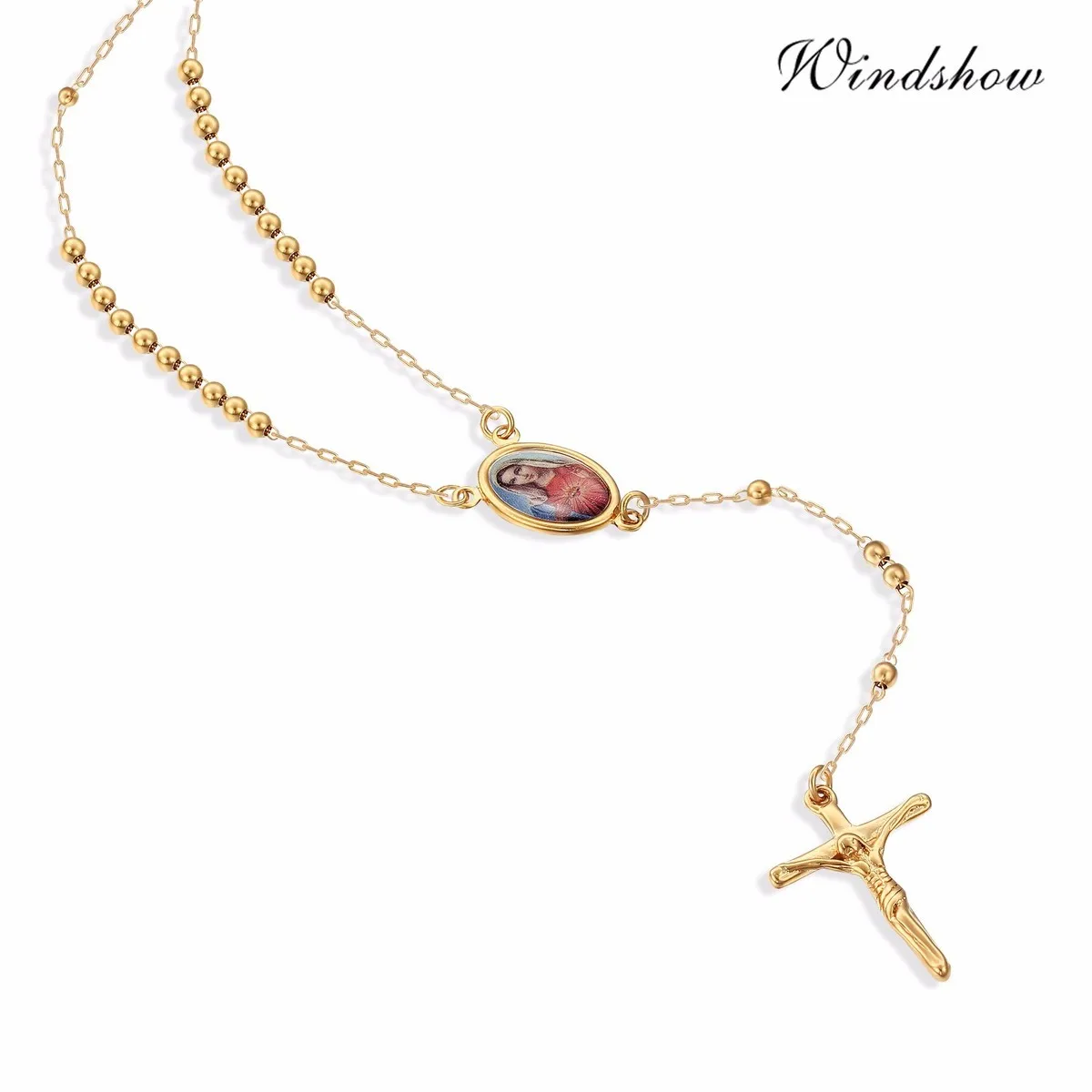 Yellow Gold Color Jesus Crucifix Cross Pendant Strand Rosary Bead Chain Long Necklace Women Men Jewelry
Yellow Gold Color Jesus Crucifix Cross Pendant Strand Rosary Bead Chain Long Necklace Women Men Jewelry