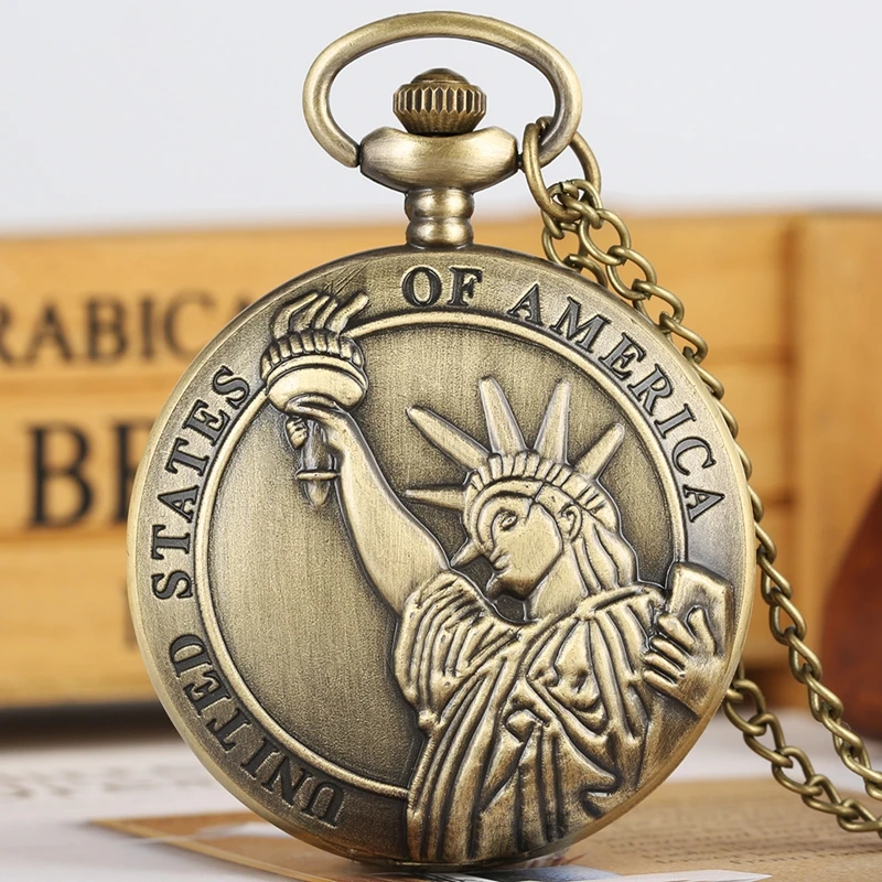 United States of America Statue of Liberty Retro Bronze Quartz Pocket Watch Pendant Clock Gifts Necklace Men Women Collectibles
United States of America Statue of Liberty Retro Bronze Quartz Pocket Watch Pendant Clock Gifts Necklace Men Women Collectibles