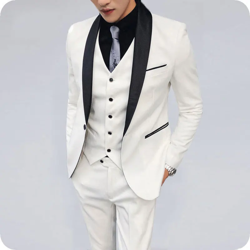 Ivory Men Suits for Wedding Suits Black Shawl Lapel Slim Fit Formal Prom Custom Blazer Tuxedos Best Man Terno Masculino 3Piece
Ivory Men Suits for Wedding Suits Black Shawl Lapel Slim Fit Formal Prom Custom Blazer Tuxedos Best Man Terno Masculino 3Piece