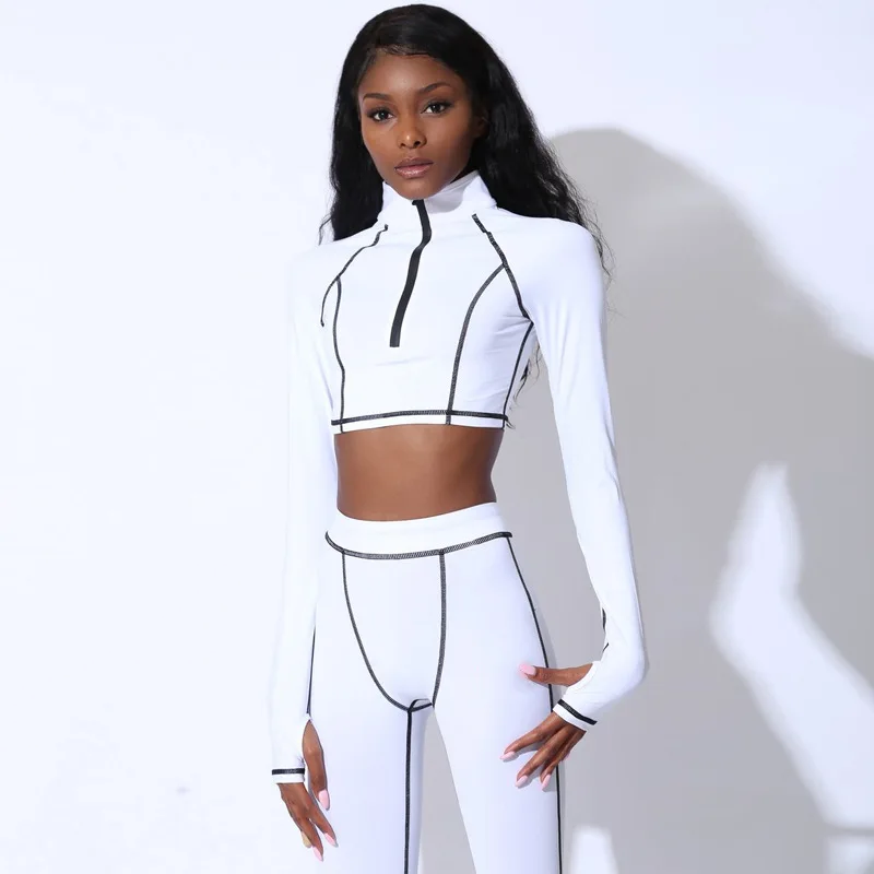 Sportswear Two Pieces Tracksuit Set Women Long Sleeve Half Zip Mock Neck Crop Top and Leggings Matching Set Black White Outfits
Sportswear Two Pieces Tracksuit Set Women Long Sleeve Half Zip Mock Neck Crop Top and Leggings Matching Set Black White Outfits