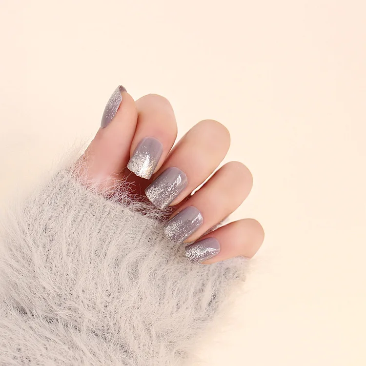 24pcs Short Fake Nails Purple Grey Sliver Acrylic Nail Tips with Adhesive Sticker Shimmering Powder Full Artificial etagere
24pcs Short Fake Nails Purple Grey Sliver Acrylic Nail Tips with Adhesive Sticker Shimmering Powder Full Artificial etagere