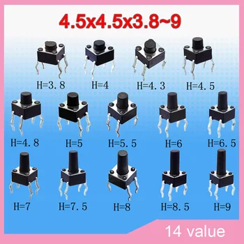 14valuesx10pcs=140pcs Tact Switch Kit 4.5*4.5*3.8~9mm DIP Tactile Push Button Switches 4.5x4.5 mm Vertical Micro Switch
14valuesx10pcs=140pcs Tact Switch Kit 4.5*4.5*3.8~9mm DIP Tactile Push Button Switches 4.5x4.5 mm Vertical Micro Switch