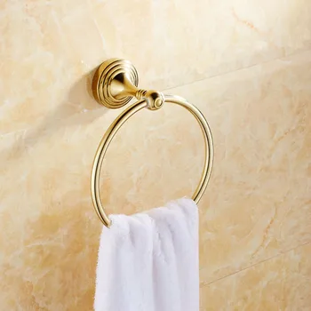 Brass European Style Towel Ring Round Base Towel Hanging Ring Rack Golden Towel Rack European Style Bathroom Towel Bar