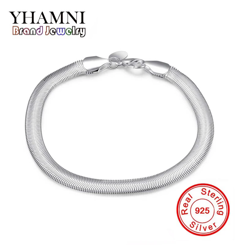 

YHAMNI 100% original Jewelry S925 Stamp Solid Silver Bracelet New Trendy 925 Silver Snake Chain Bracelet for Women and Men SH164
